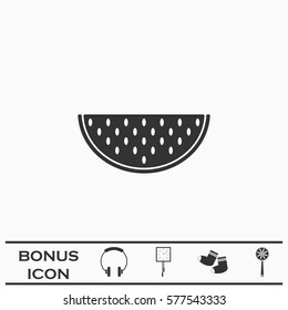 Watermelon icon flat. Black pictogram on white background. Vector illustration symbol and bonus button