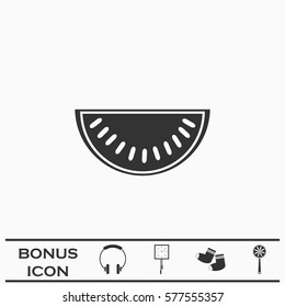 Watermelon icon flat. Black pictogram on white background. Vector illustration symbol and bonus button