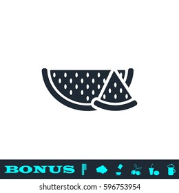 Watermelon icon flat. Black pictogram on white background. Vector illustration symbol and bonus button