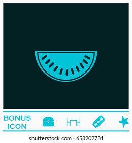 Watermelon icon flat. Blue pictogram on dark background. Vector illustration symbol and bonus icons