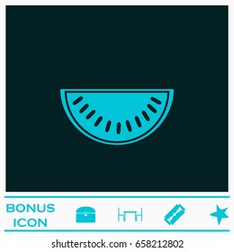 Watermelon icon flat. Blue pictogram on dark background. Vector illustration symbol and bonus icons