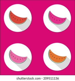 Icono de la sandía. Ilustración vectorial moderna de diseño plano. Aislado sobre un fondo de color elegante. Icono plano de sombra larga. Elementos de diseño plano.