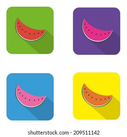Icono de la sandía. Ilustración vectorial moderna de diseño plano. Aislado sobre un fondo de color elegante. Icono plano de sombra larga. Elementos de diseño plano.