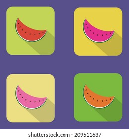 Watermelon icon. Flat design style modern vector illustration. Isolated on stylish color background. Flat long shadow icon. Elements in flat design.