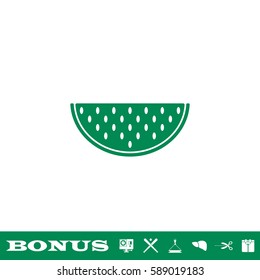 Watermelon icon flat. Green pictogram on white background. Vector illustration symbol and bonus button