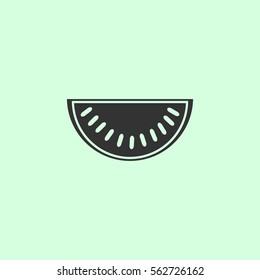 Watermelon icon flat. Grey vector symbol on green background