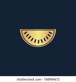 Watermelon icon flat. Simple gold pictogram on dark background. Vector illustration symbol