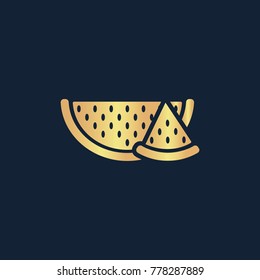 Watermelon icon flat. Simple gold pictogram on dark background. Vector illustration symbol