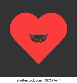 Watermelon icon flat. Simple pictogram on heart background. Vector illustration symbol