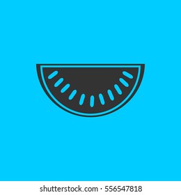 Watermelon icon flat. Simple vector black pictogram on blue background