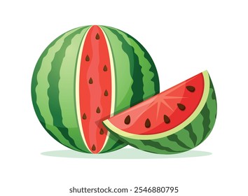 Watermelon icon in flat style. Fresh sweet and healthy fruit vector illustration on isolated background. Summer food sign business concept.