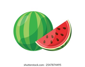 Watermelon icon in flat style. Fresh sweet and healthy fruit vector illustration on isolated background. Summer food sign business concept.