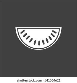 Watermelon icon flat. Vector white illustration isolated on black background. Flat symbol