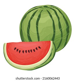 watermelon icon fruit summer spring element vector watercolor tropical party illustration healthy