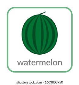 Watermelon icon. Green outline flat sign isolated white background. Symbol health nutrition, eco food berry. Contour linear shape. Sweet nutritious organic dessert. Cartoon design Vector illustration