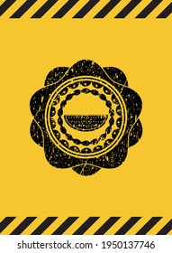 watermelon icon grunge black emblem with yellow background, warning sign. Vector Illustration. Detailed. 