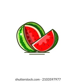 Watermelon icon with half piece of watermelon vector Illustration