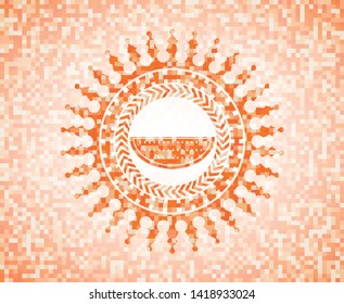 watermelon icon inside abstract emblem, orange mosaic background