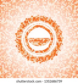 watermelon icon inside abstract orange mosaic emblem with background