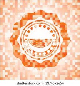 watermelon icon inside abstract orange mosaic emblem with background