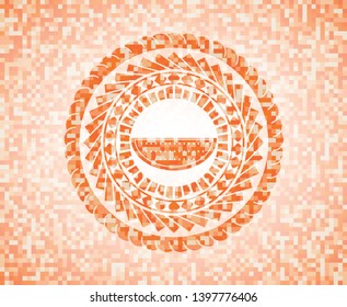 watermelon icon inside abstract orange mosaic emblem