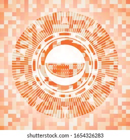 icono de sandía dentro del emblema abstracto de mosaico naranja