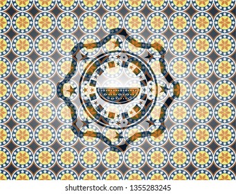 watermelon icon inside arabesque badge. arabic decoration.