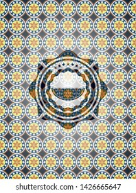 watermelon icon inside arabesque emblem background. arabic decoration.