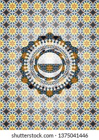 watermelon icon inside arabesque style emblem. arabic decoration.