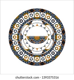 watermelon icon inside arabic badge. Arabesque decoration.