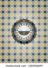 watermelon icon inside arabic badge. Arabesque decoration.