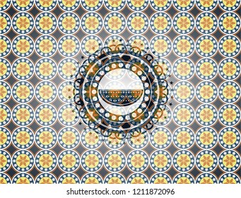 watermelon icon inside arabic emblem. Arabesque decoration.