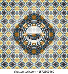 watermelon icon inside arabic emblem background. Arabesque decoration.