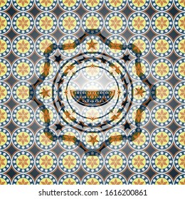 watermelon icon inside arabic emblem. Arabesque decoration.