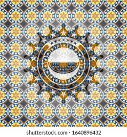 watermelon icon inside arabic emblem. Arabesque decoration.