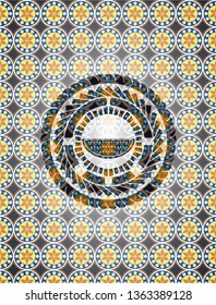 watermelon icon inside arabic style emblem. Arabesque decoration.