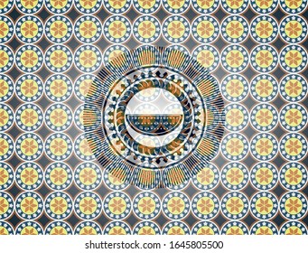 watermelon icon inside arabic style emblem. Arabesque decoration.