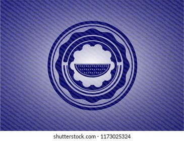 watermelon icon inside badge with jean texture