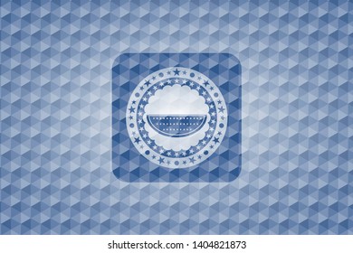 watermelon icon inside blue emblem with geometric pattern.