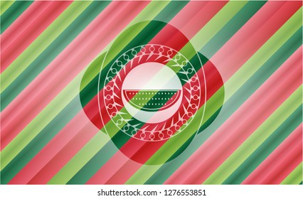 watermelon icon inside christmas colors style emblem.