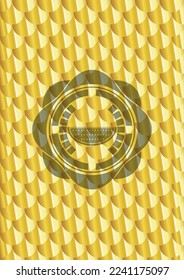 watermelon icon inside gold emblem. Scales pattern. Vector Illustration. Detailed. 