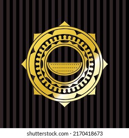 watermelon icon inside golden emblem. 