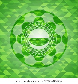 watermelon icon inside green emblem. Mosaic background