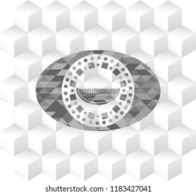 watermelon icon inside grey badge with geometric cube white background