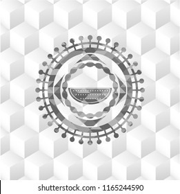 watermelon icon inside grey icon or emblem with geometric cube white background