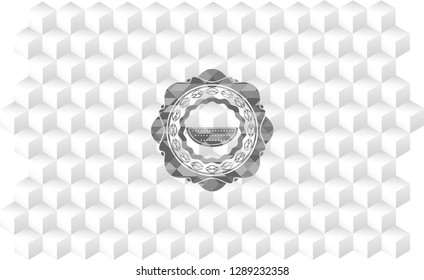 watermelon icon inside grey icon or emblem with geometric cube white background