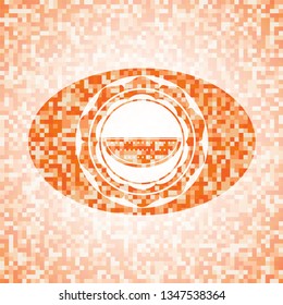 watermelon icon inside orange mosaic emblem
