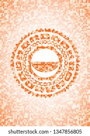 watermelon icon inside orange mosaic emblem