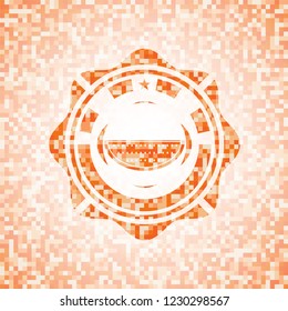 watermelon icon inside orange tile background illustration. Square geometric mosaic seamless pattern with emblem inside.
