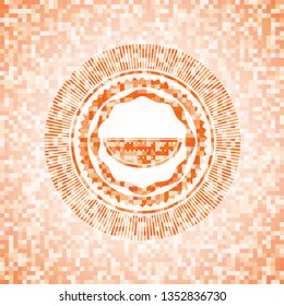 watermelon icon inside orange tile background illustration. Square geometric mosaic seamless pattern with emblem inside.